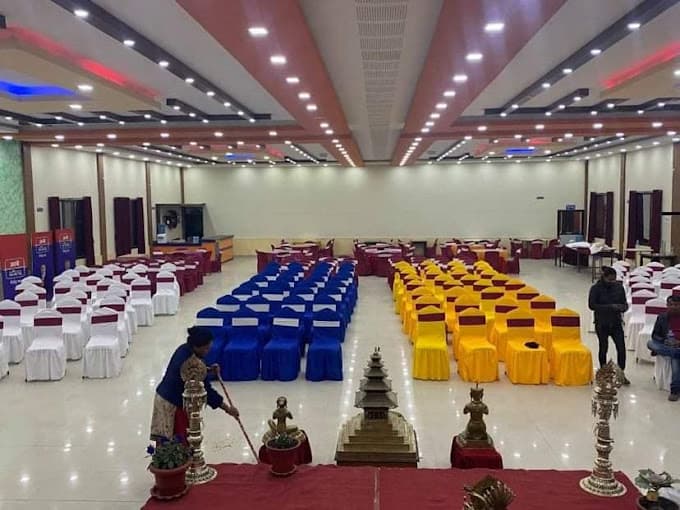 Elegant banquet hall prepared for an event